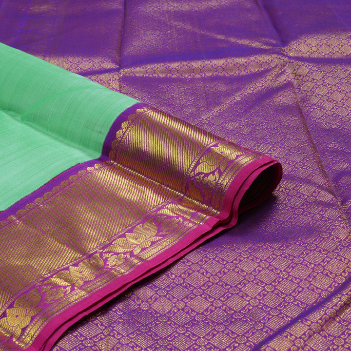 Hayagrivas Pastel Green Handloom Kanjivaram Silk Saree with Purple Border BBC1081J5-1