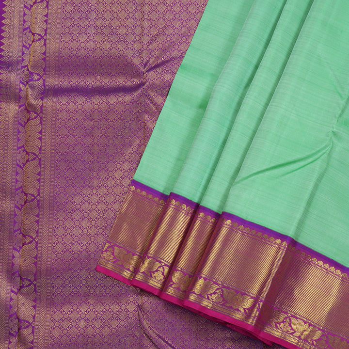 Hayagrivas Pastel Green Handloom Kanjivaram Silk Saree with Purple Border BBC1081J5-1