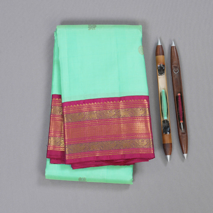 Hayagrivas Pastel Green Kanjivaram Silk Saree with Dark Pink Border BBC1084J1-1