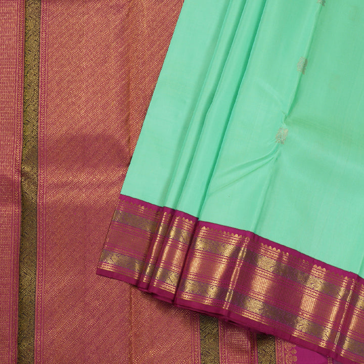 Hayagrivas Pastel Green Kanjivaram Silk Saree with Dark Pink Border BBC1084J1-1