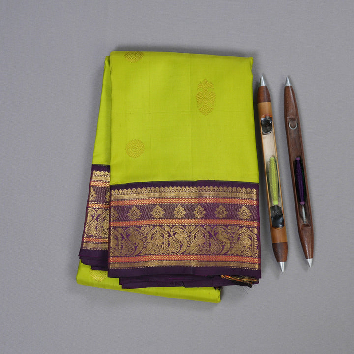 Hayagrivas Fluorescent Green Handloom Kanjivaram Silk Saree with Dark Purple Border BBC1149K30-1