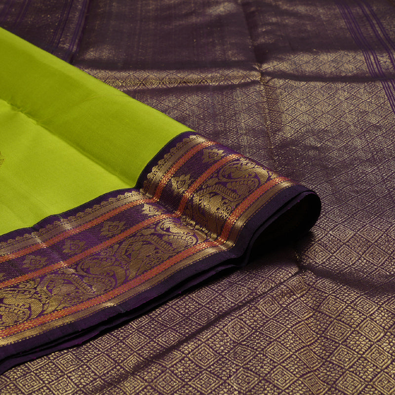 Hayagrivas Fluorescent Green Handloom Kanjivaram Silk Saree with Dark Purple Border BBC1149K30-1