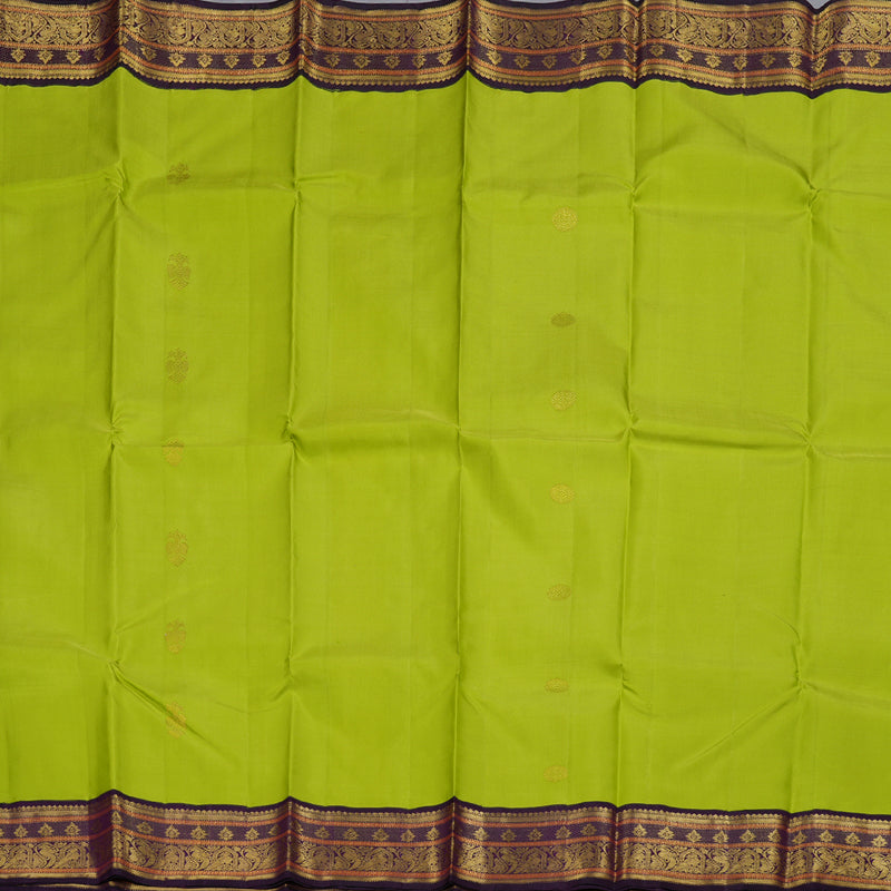 Hayagrivas Fluorescent Green Handloom Kanjivaram Silk Saree with Dark Purple Border BBC1149K30-1