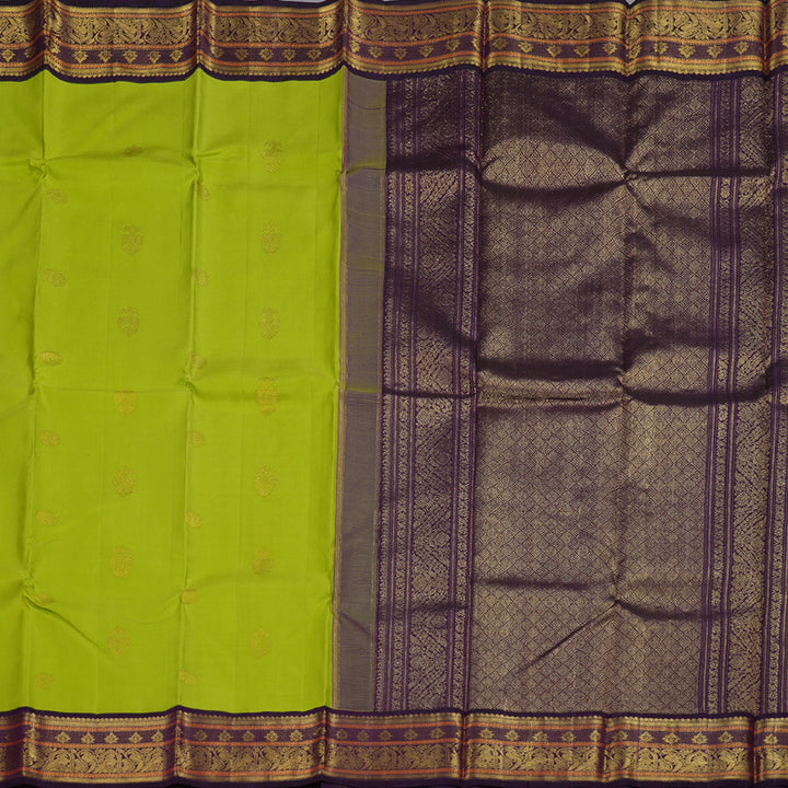 Hayagrivas Fluorescent Green Handloom Kanjivaram Silk Saree with Dark Purple Border BBC1149K30-1