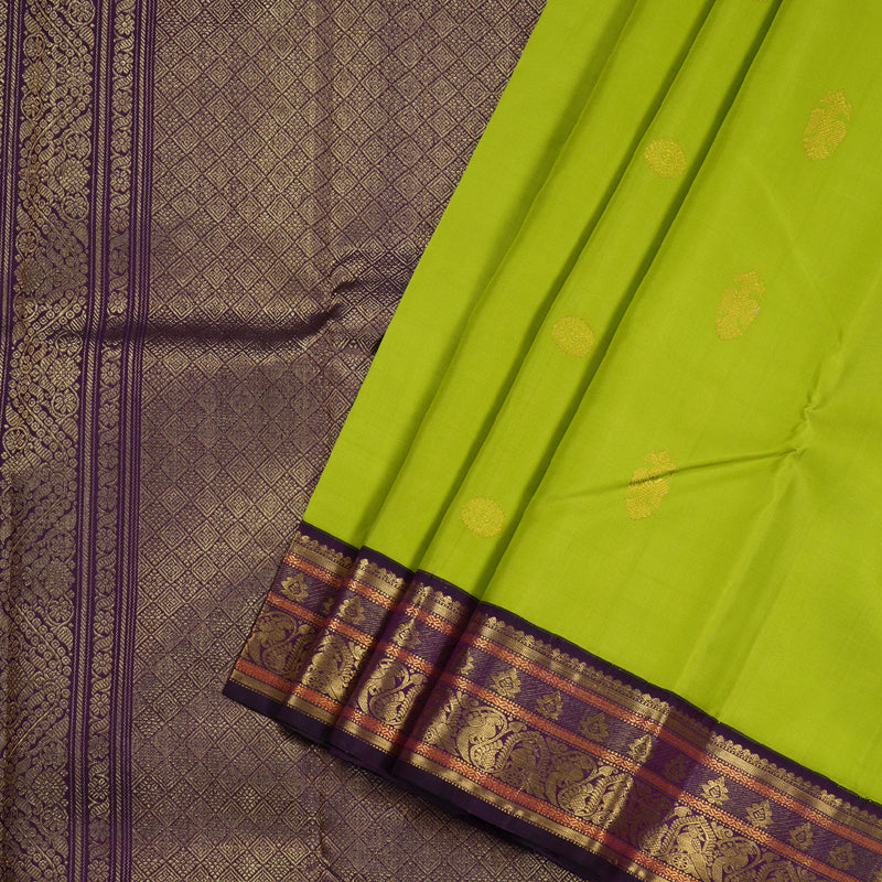 Hayagrivas Fluorescent Green Handloom Kanjivaram Silk Saree with Dark Purple Border BBC1149K30-1