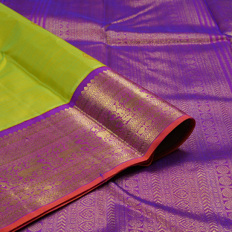 Hayagrivas Fluorescent Green Handloom Kanjivaram Silk Saree with Purple Border BBC1149K31-1