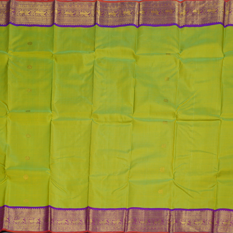 Hayagrivas Fluorescent Green Handloom Kanjivaram Silk Saree with Purple Border BBC1149K31-1