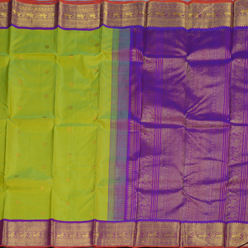 Hayagrivas Fluorescent Green Handloom Kanjivaram Silk Saree with Purple Border BBC1149K31-1