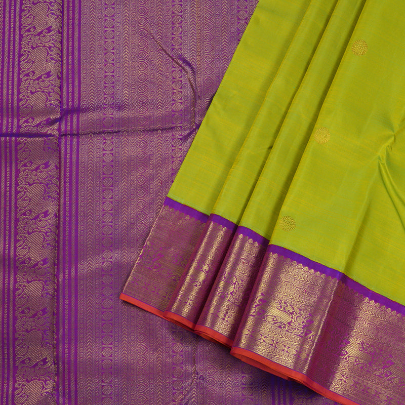 Hayagrivas Fluorescent Green Handloom Kanjivaram Silk Saree with Purple Border BBC1149K31-1