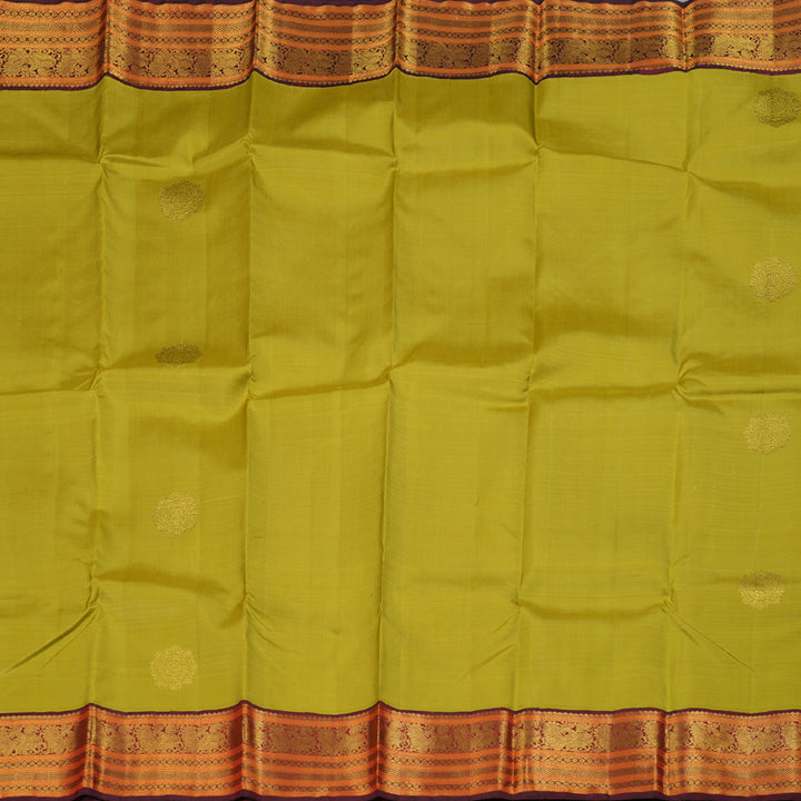 Hayagrivas Lemon Green Handloom Kanjivaram Silk Saree with Wine Maroon Border BBC1149K34-1