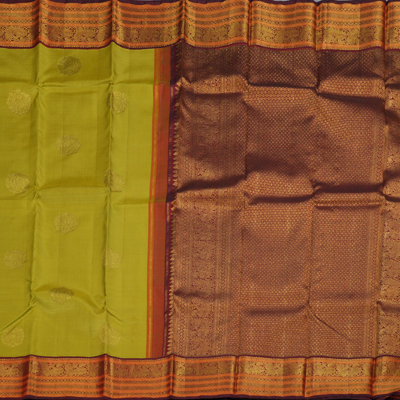 Hayagrivas Lemon Green Handloom Kanjivaram Silk Saree with Wine Maroon Border BBC1149K34-1