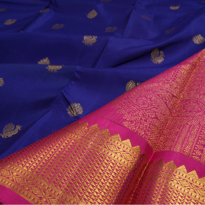 Hayagrivas Handloom Blue Kanjivaram Silk Saree with Pink Border BBC1181K4-1