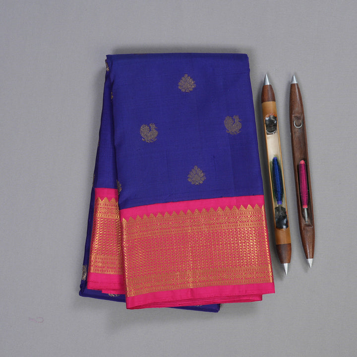 Hayagrivas Handloom Blue Kanjivaram Silk Saree with Pink Border BBC1181K4-1