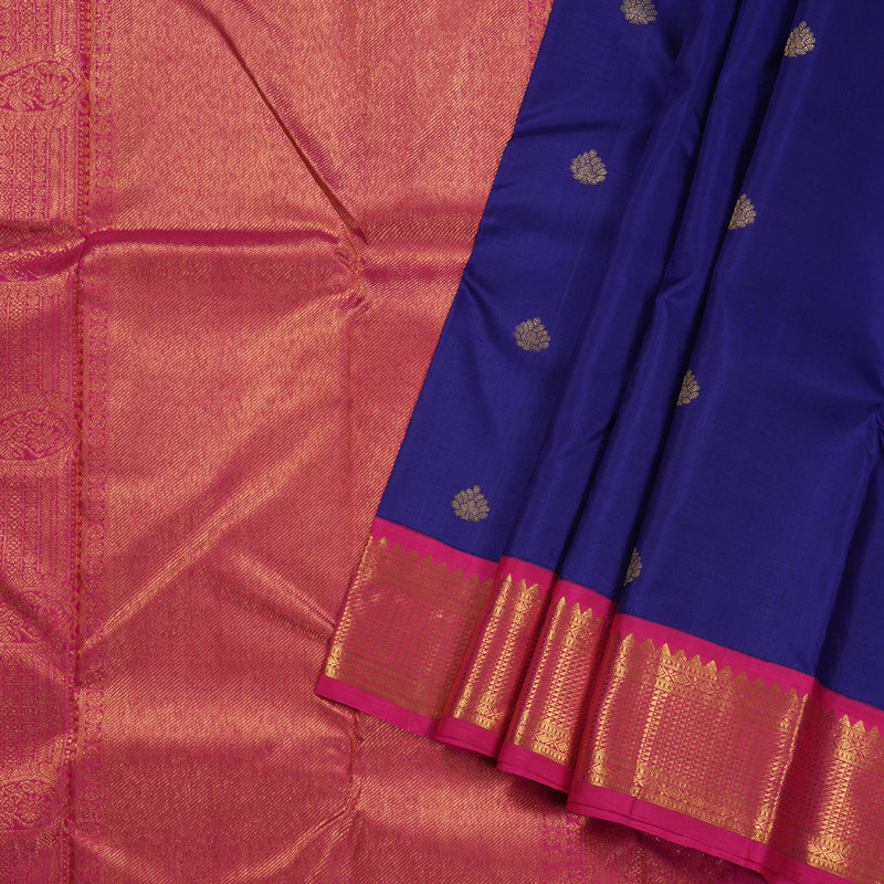 Hayagrivas Handloom Blue Kanjivaram Silk Saree with Pink Border BBC1181K4-1