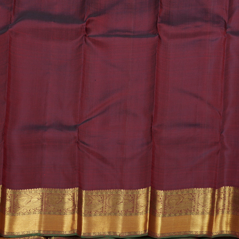 Hayagrivas Deep Maroon Checkered Kanjivaram Silk Saree with Annam and Chakra Motifs - BBC1205K1-1