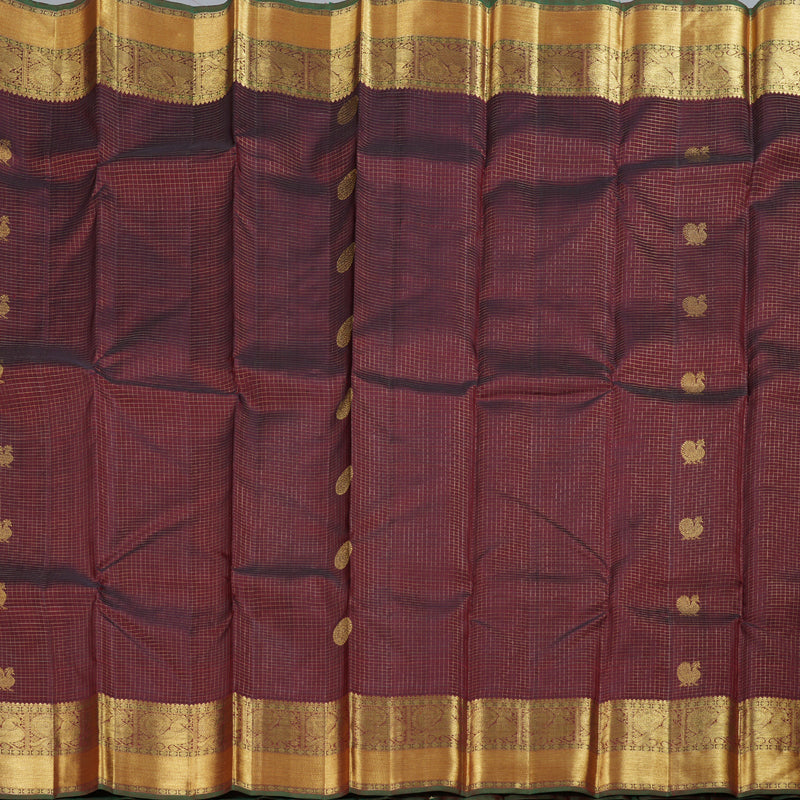 Hayagrivas Deep Maroon Checkered Kanjivaram Silk Saree with Annam and Chakra Motifs - BBC1205K1-1