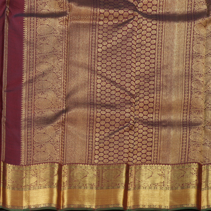 Hayagrivas Deep Maroon Checkered Kanjivaram Silk Saree with Annam and Chakra Motifs - BBC1205K1-1