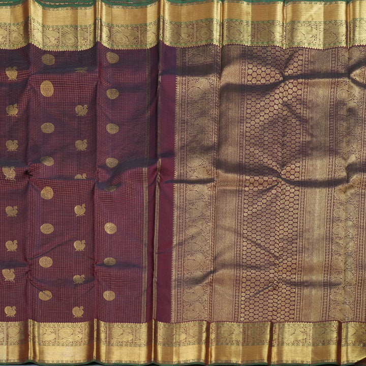 Hayagrivas Deep Maroon Checkered Kanjivaram Silk Saree with Annam and Chakra Motifs - BBC1205K1-1