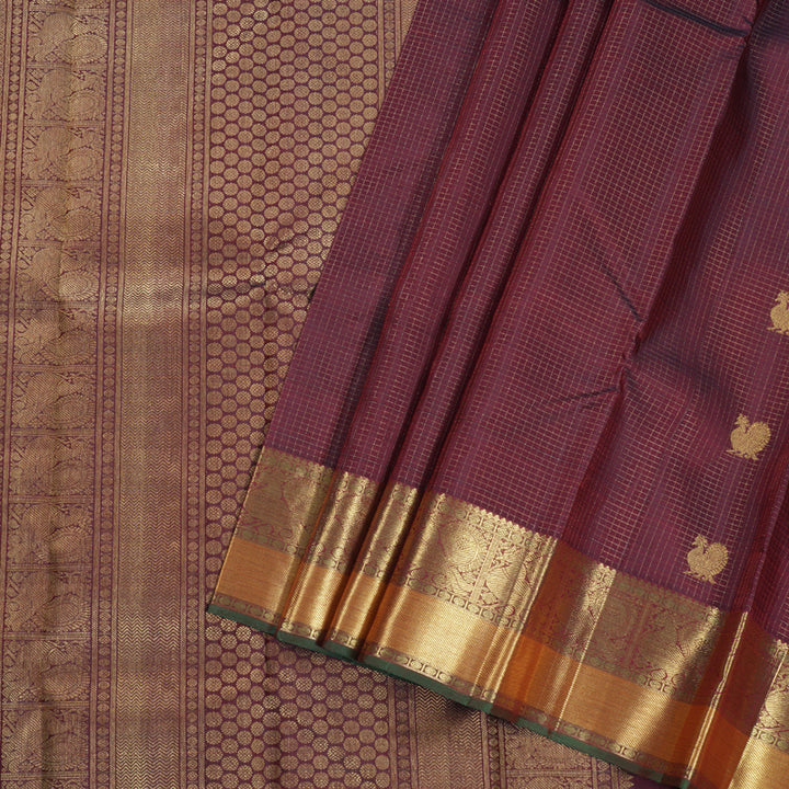 Hayagrivas Deep Maroon Checkered Kanjivaram Silk Saree with Annam and Chakra Motifs - BBC1205K1-1