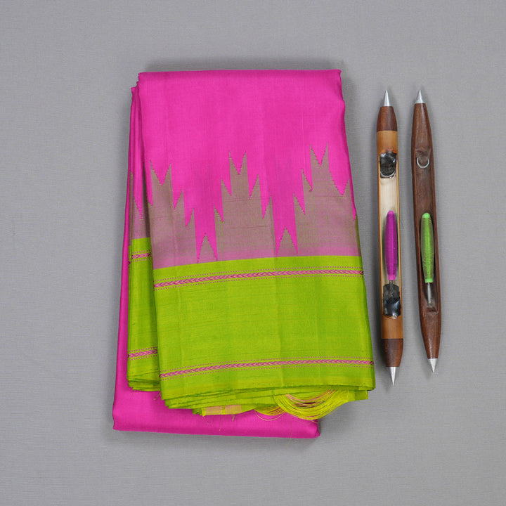 Hayagrivas Pink Handloom Kanjivaram Silk Saree with Fluorescent Green Border BBC1209K19-1