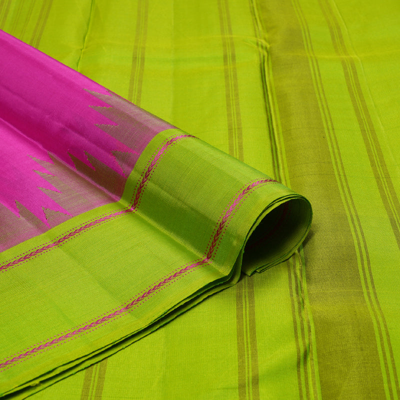 Hayagrivas Pink Handloom Kanjivaram Silk Saree with Fluorescent Green Border BBC1209K19-1