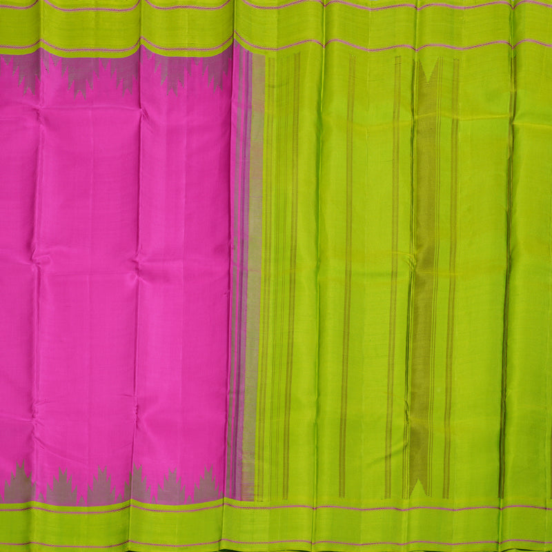 Hayagrivas Pink Handloom Kanjivaram Silk Saree with Fluorescent Green Border BBC1209K19-1