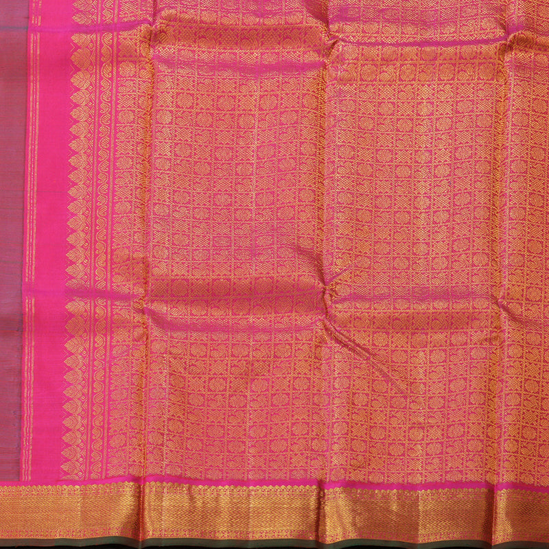 Hayagrivas Peacock Blue Kanjivaram Silk Saree with Pink Green Edging Border BBC1222K23-1