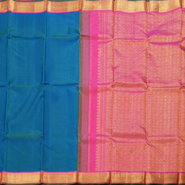 Hayagrivas Peacock Blue Kanjivaram Silk Saree with Pink Green Edging Border BBC1222K23-1