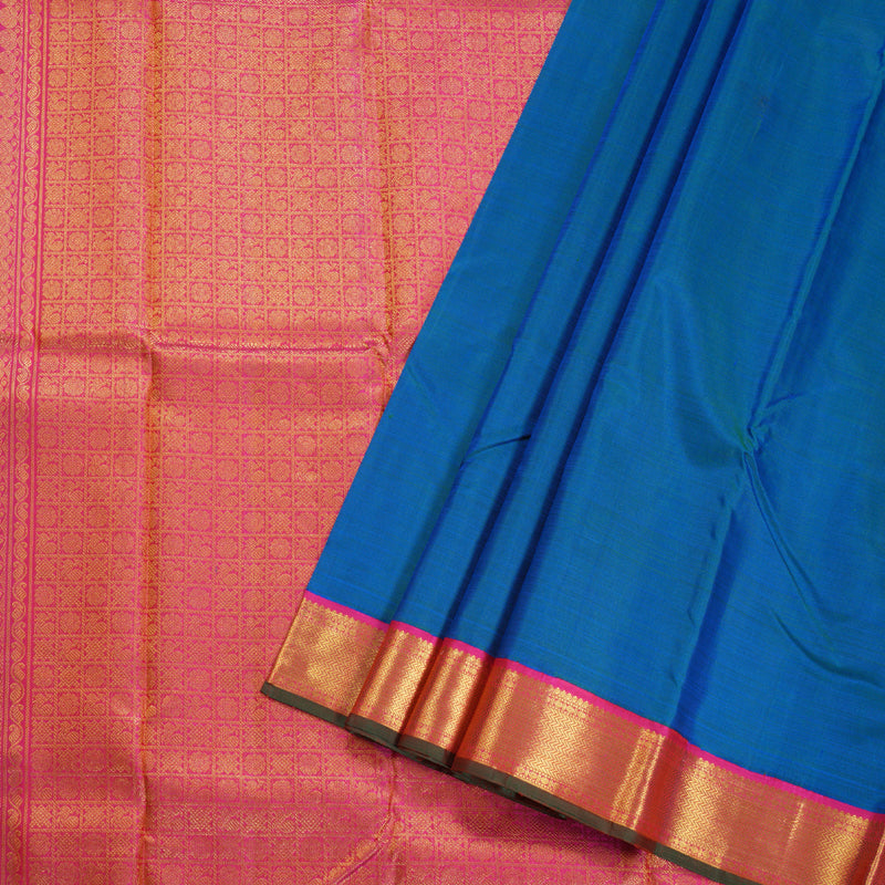 Hayagrivas Peacock Blue Kanjivaram Silk Saree with Pink Green Edging Border BBC1222K23-1