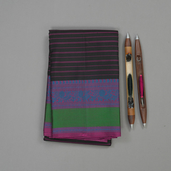 Hayagrivas Handloom Black Kanjivaram Silk Saree with Multicolour Thread Work Border BBC1225K2-1