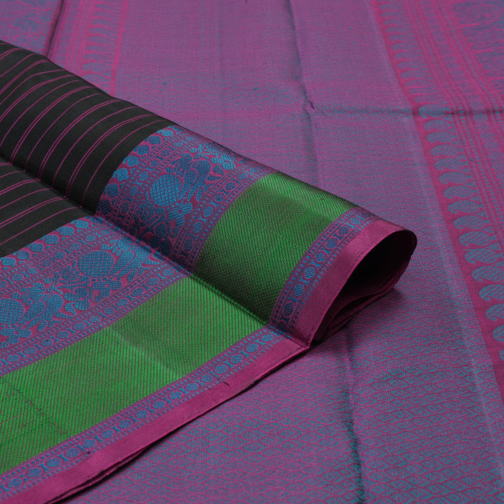 Hayagrivas Handloom Black Kanjivaram Silk Saree with Multicolour Thread Work Border BBC1225K2-1