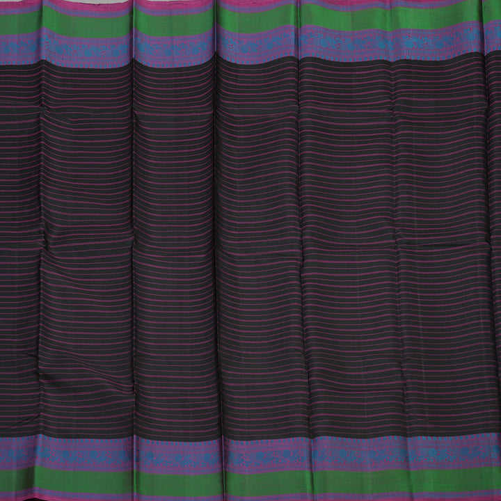 Hayagrivas Handloom Black Kanjivaram Silk Saree with Multicolour Thread Work Border BBC1225K2-1