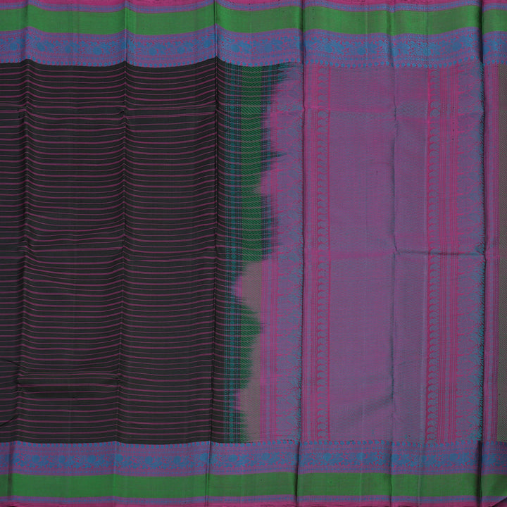 Hayagrivas Handloom Black Kanjivaram Silk Saree with Multicolour Thread Work Border BBC1225K2-1