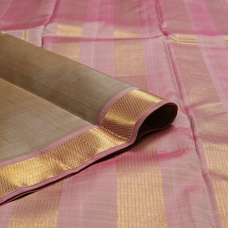 Hayagrivas Sandal Beige Handloom Kanjivaram Silk Saree with Onion Pink Border BBC1229K1-1