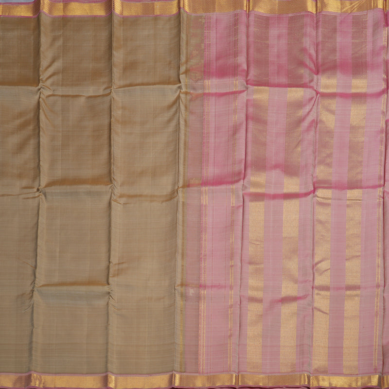 Hayagrivas Sandal Beige Handloom Kanjivaram Silk Saree with Onion Pink Border BBC1229K1-1