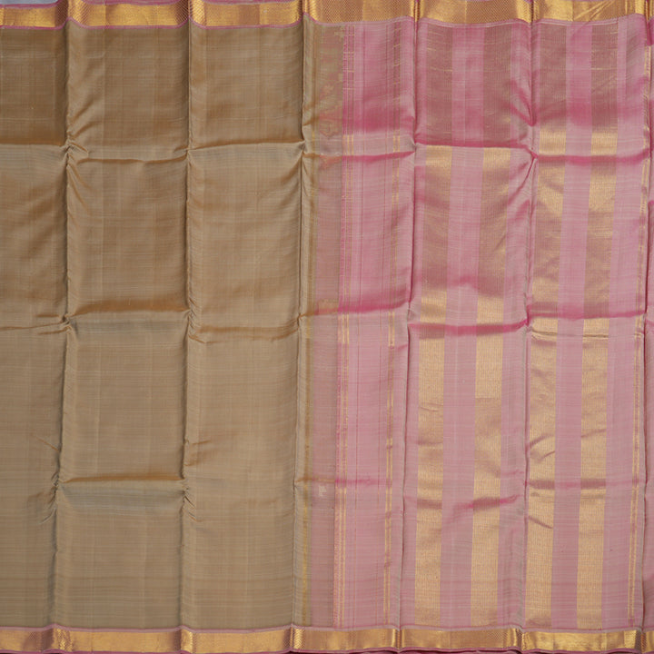 Hayagrivas Sandal Beige Handloom Kanjivaram Silk Saree with Onion Pink Border BBC1229K1-1