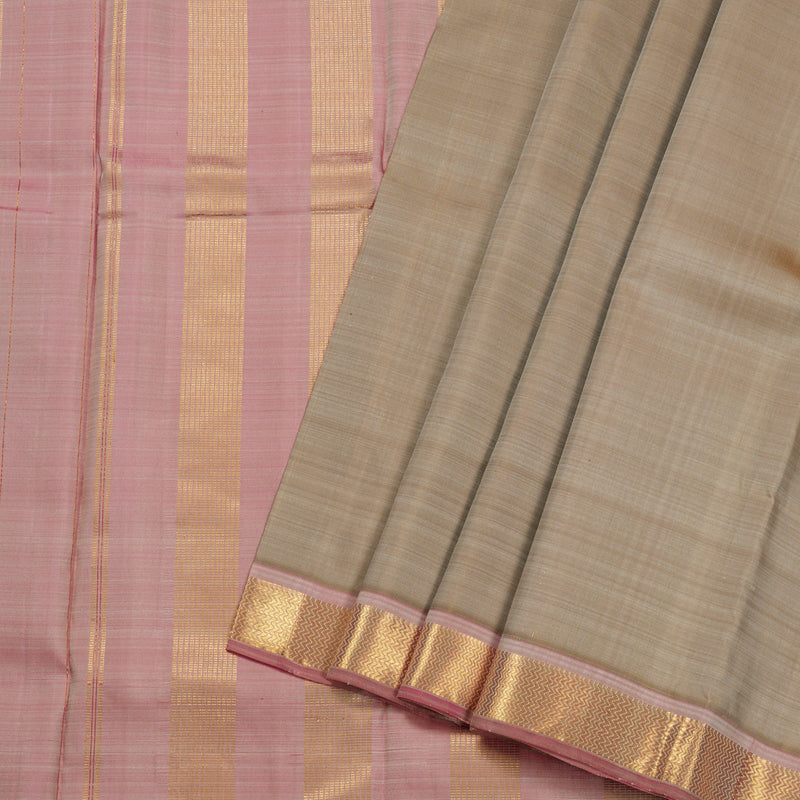 Hayagrivas Sandal Beige Handloom Kanjivaram Silk Saree with Onion Pink Border BBC1229K1-1