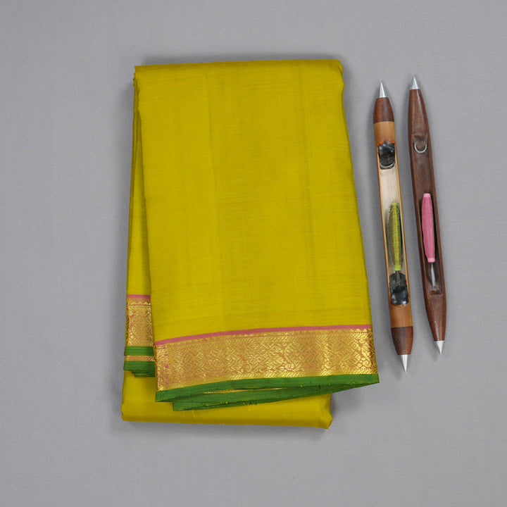 Hayagrivas Lemon Green Handloom Kanjivaram Silk Saree with Dual Tone (Pink With Lemon Green) Border BBC1229K2-2