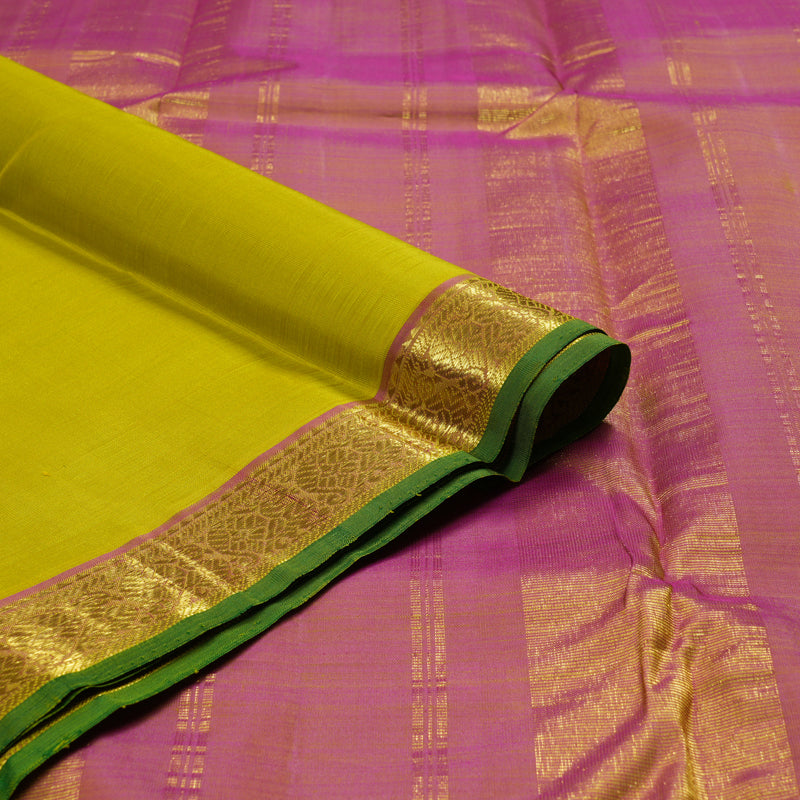 Hayagrivas Lemon Green Handloom Kanjivaram Silk Saree with Dual Tone (Pink With Lemon Green) Border BBC1229K2-2