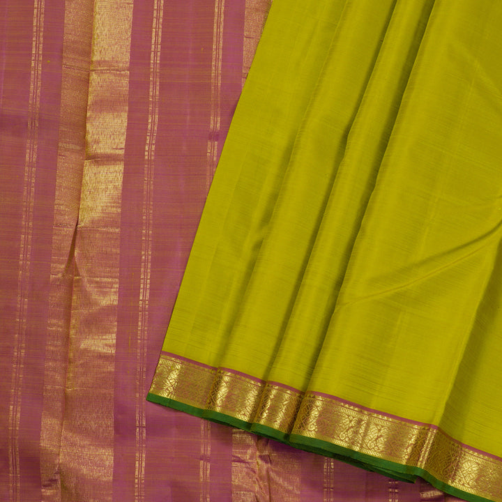 Hayagrivas Lemon Green Handloom Kanjivaram Silk Saree with Dual Tone (Pink With Lemon Green) Border BBC1229K2-2