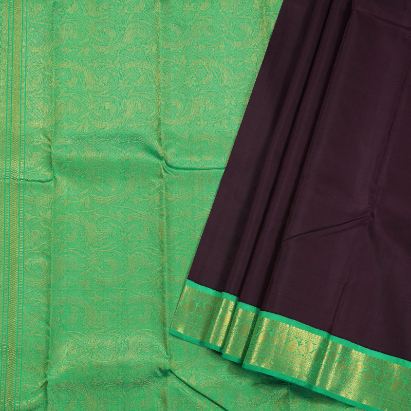 Hayagrivas Brown Kanjivaram Silk Saree with Parrot Green Border BBC1293K4-2