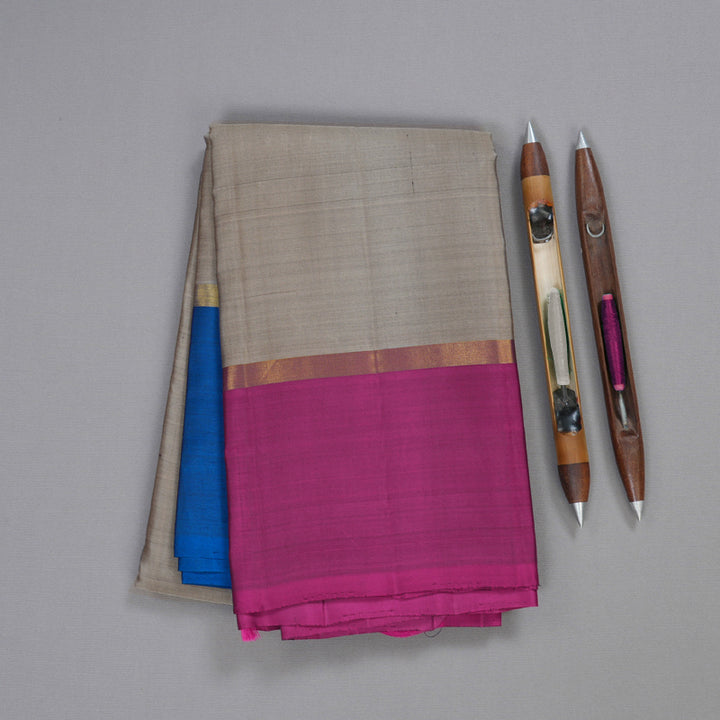 Hayagrivas Grey Handloom Kanjivaram Silk Saree with Ganga Jamuna (Sky Blue And Purple) Border BBC1303K5-6