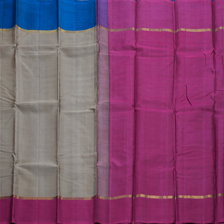 Hayagrivas Grey Handloom Kanjivaram Silk Saree with Ganga Jamuna (Sky Blue And Purple) Border BBC1303K5-6