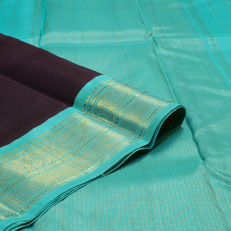 Hayagrivas Plum Purple Handloom Kanjivaram Silk Saree with Sea Blue Border BBC1303K8-3