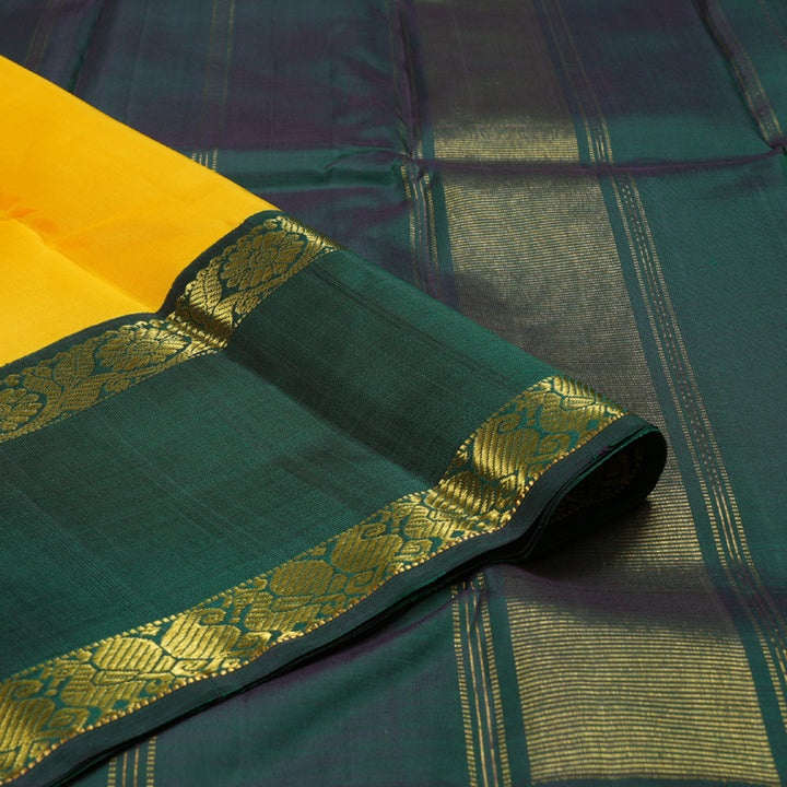 Hayagrivas Yellow Handloom Kanjivaram Silk Saree with Bottle Green Border BBC1303K8-4