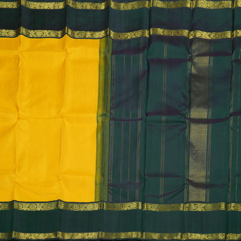 Hayagrivas Yellow Handloom Kanjivaram Silk Saree with Bottle Green Border BBC1303K8-4