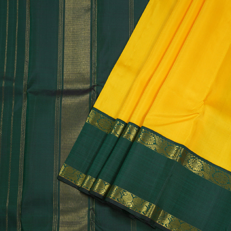 Hayagrivas Yellow Handloom Kanjivaram Silk Saree with Bottle Green Border BBC1303K8-4