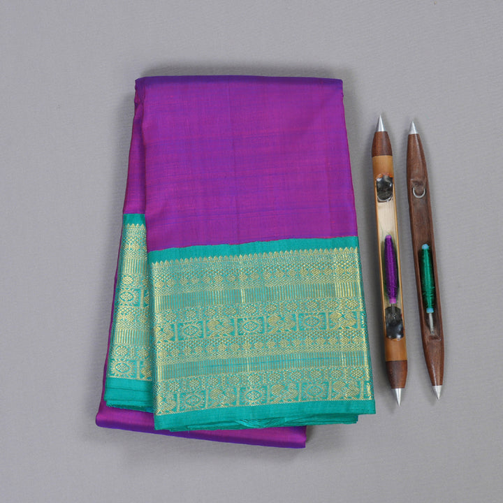 Hayagrivas Purple Kanjivaram Silk Saree with Sea Blue Border BBC1412L10-5