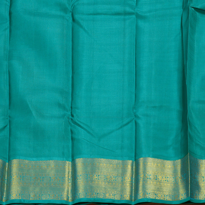 Hayagrivas Red Kanjivaram Silk Saree with Sea Blue Border BBC1412L10-7