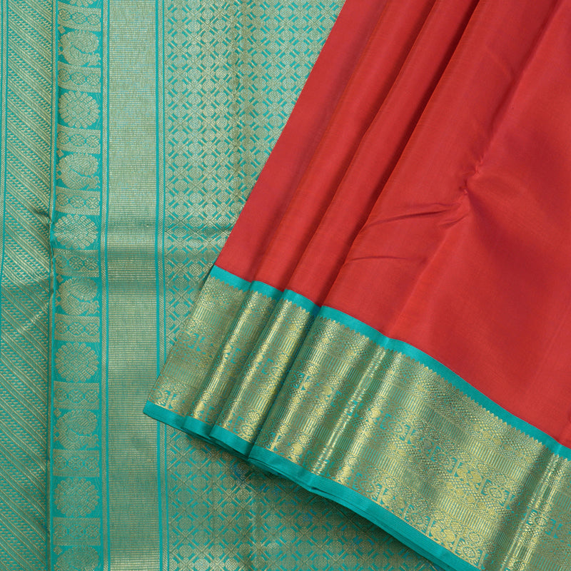 Hayagrivas Red Kanjivaram Silk Saree with Sea Blue Border BBC1412L10-7